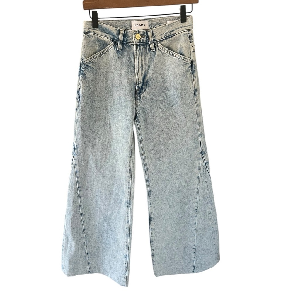 Frame Denim Light Wash Wide Leg Jeans - Light Blue - Picture 8 of 9